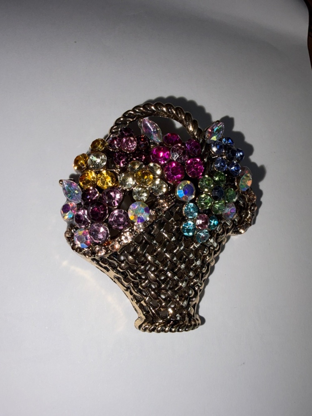 Colorful Rhinestone Flower Basket Brooch